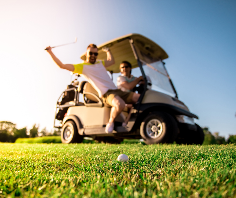 buggy, dos jugadores golf
